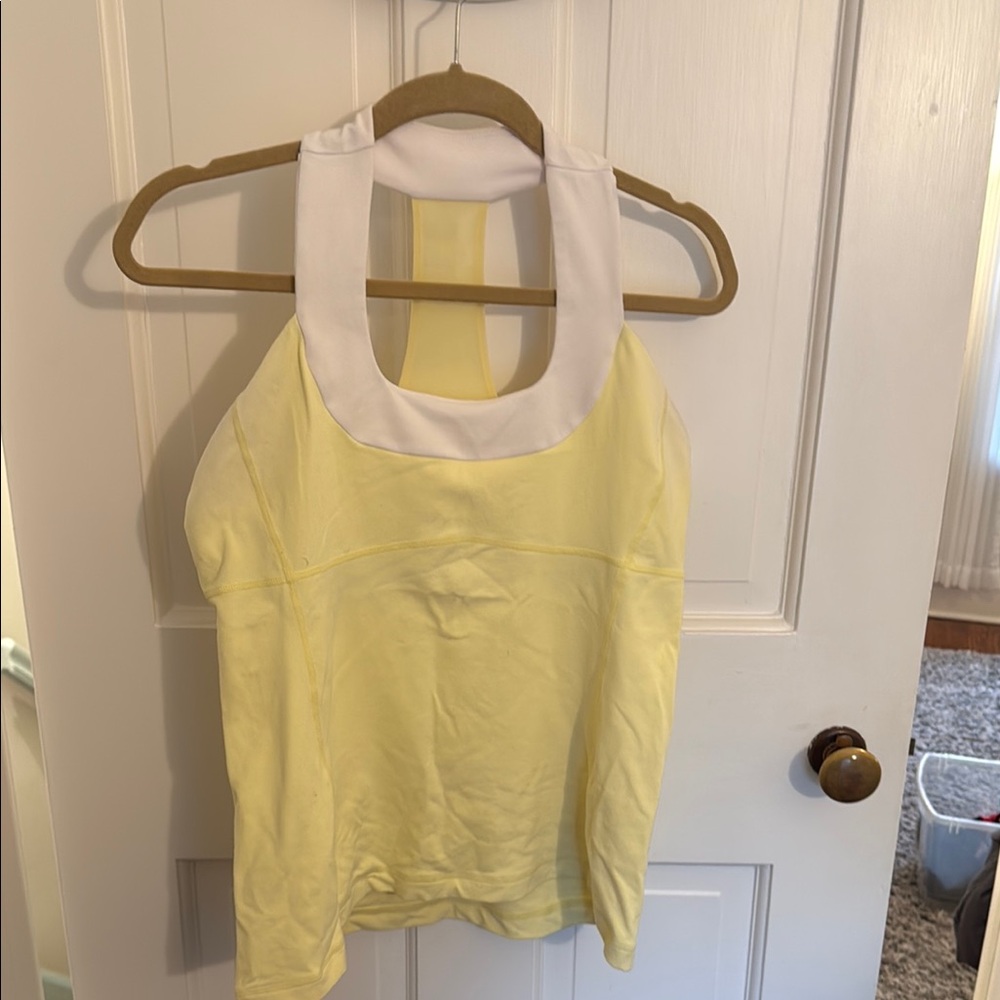 Lululemon Yellow Backless Sleeveless Tank Top with White Collar